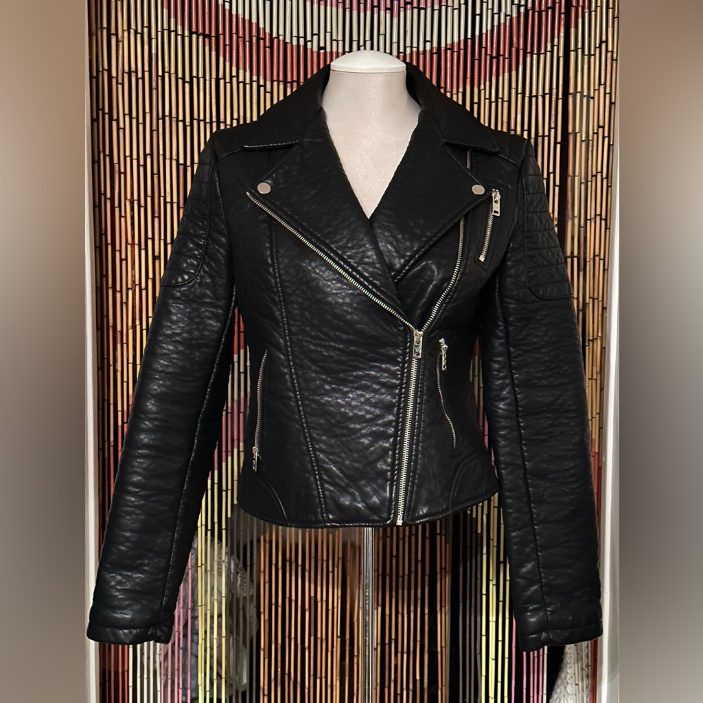 Black Pleather Moto Jacket In Size M